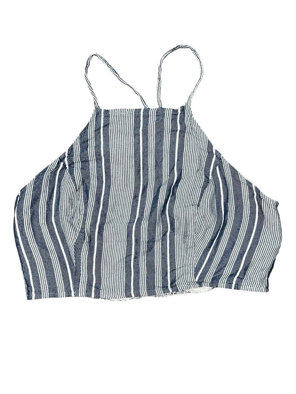 American Eagle Outfitters Cropped Halter Tank Blue and White Striped Women Small